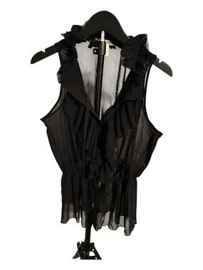 White House Black Market Black Sheer Ruffle Sleeveless Top
